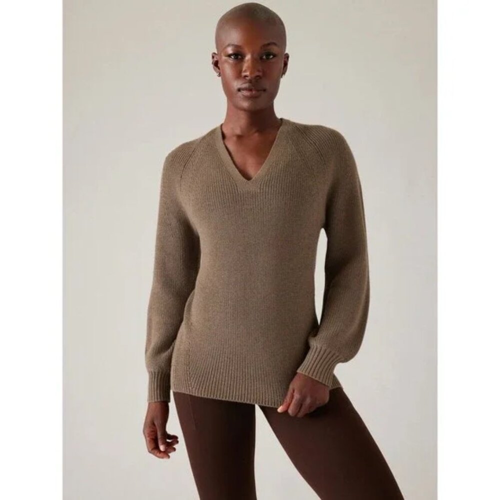Athleta Hanover V Neck Sweater | Brown Size XL